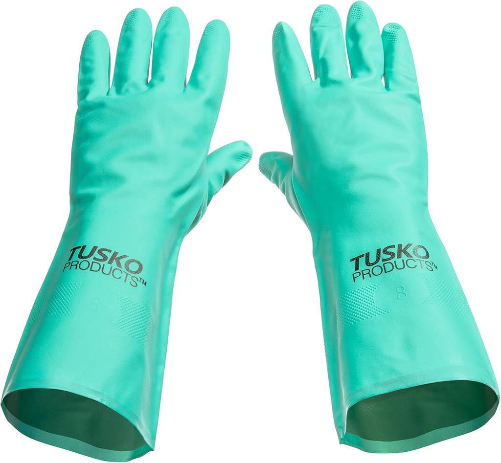 TUSKO PRODUCTS Best Nitrile Rubber Cleaning, Household, Dishwashing Gloves, Latex Free, Vinyl Free, Reusable not Disposable, Extra Extra Large 2X-Large, (12 Pairs)