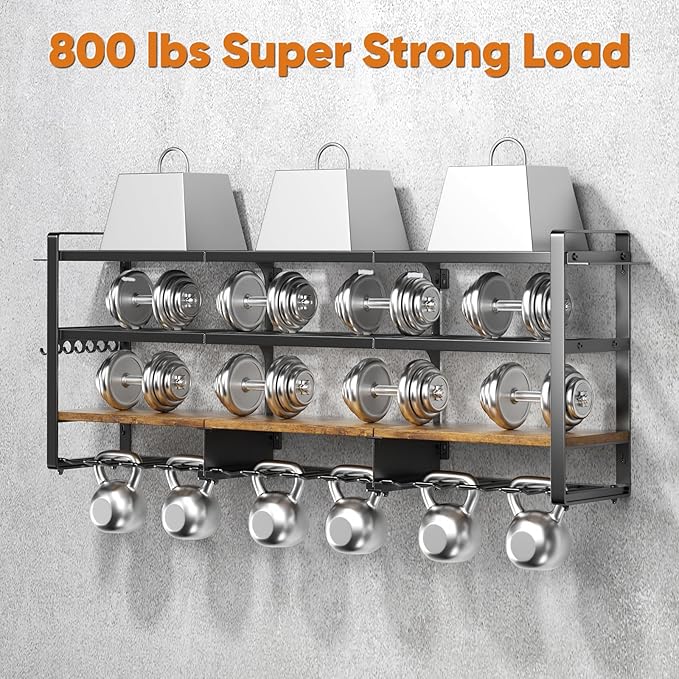 49.5" W Large Power Tool Organizer with Charging Station, 4-Layer Heavy Duty Utility Rack Loads 600lbs, Holds 8 Cordless Drills, Wall Mount Tool Shelf with 8-Outlet Power Strip, Gift for Men