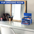 P.I.T. Mini Blue Tool Box, Portable 3 Drawer Steel Stackable Tool Box with Magnetic Tab Locking, Blue Micro Top Chest with Liner for Tools Storage and Organizers, Home DIY