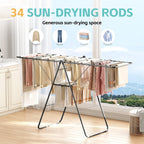 APEXCHASER Clothes Drying Rack, Oversized Drying Rack Clothing with Height-Adjustable, Foldable Gullwings Metal Laundry Rack, Indoor Outdoor Use, No Assembly, Black