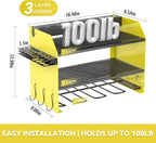 Heavy Duty Drill Holder & Power Tool Organizer Wall Mount, Metal Cordless Tool Organizer for Cordless Drill, Accessory Holder Rack (3L4D WITH CHARGING STATION (YELLOW), With Charging Station)