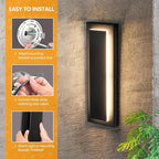 tewei 2 Pack Modern LED Outdoor Wall Lights, Black Exterior Wall Sconce & Indoor Wall Sconce Lighting Fixtures, 15.7'' Large Front Door Lights for Entrance, Hallway, 360° Beam Angle, Warm White 3000K