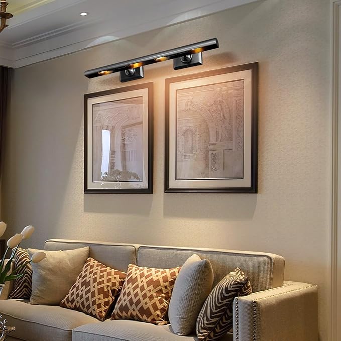 Picture Light, 30in Hardwired Picture Lights for Wall, Dimmable Poster Paintings Frames Light, Brass 4 Lighting Wall Sconces for Art Display Gallery Bathroom Living-Included Bulbs(Black)