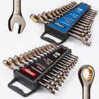 DISEN 26 Piece Ratcheting Wrenches Set 90 Teeth, Combination Wrenches Set Metric 6MM-19MM and SAE 1/4 Inch-13/16 Inch, Cr-V Steel, Ratchet Set Nickel Plating with Organizer Visit the Store