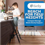 Step Ladder 1 Step Folding, Decorative - Beautiful Mahogany & Black Aluminum, Ultra Slim Profile, Anti Slip Steps, Sturdy-Portable for Home, Office, Kitchen, Photography Use,by SORFEY