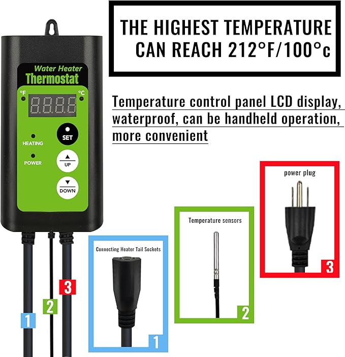 1800W Submersible Hot Tub & Pool Portable Electric immersion Water Heater with Temp Control & GFCI for Swimming Pools, Baptistry, above ground pool, inflatable pool, spa tub, baptism pool