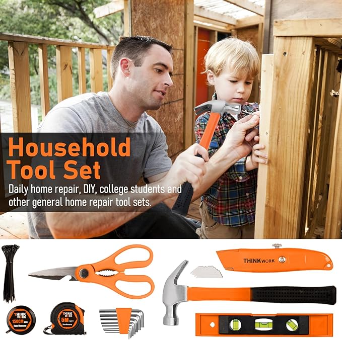 THINKWORK Tool Set - 207 Piece Portable Home Repairing Tool Kit, General Household Hand Tool Set with 13'' Wide Mouth Open Storage Tool Bag, Perfect for DIY, Home Maintenance, Handyman - Gift for Men
