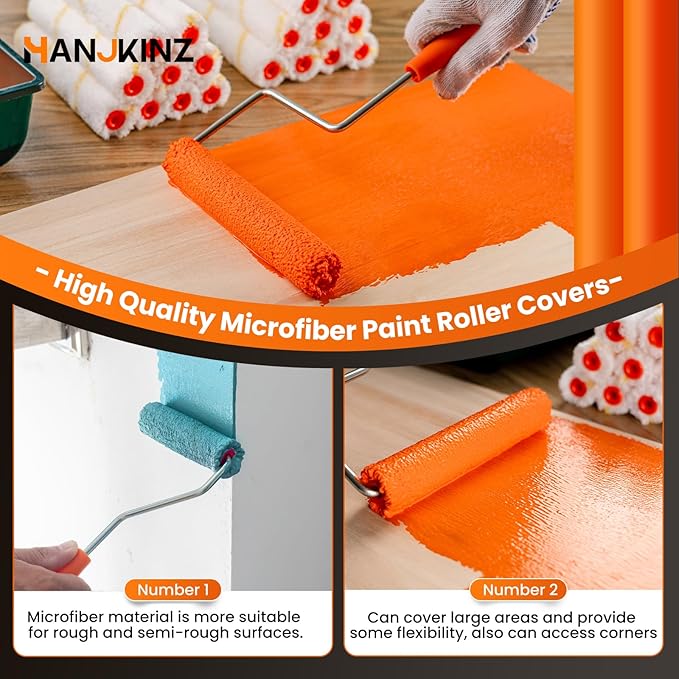 20 Pack Microfiber Paint Roller, 4 Inch and 6 Inch, Small Paint Roller Covers, 3/8-Inch Nap, Mini Paint Rollers for House Painting with Paint Roller Frame, Wall Painting Tool