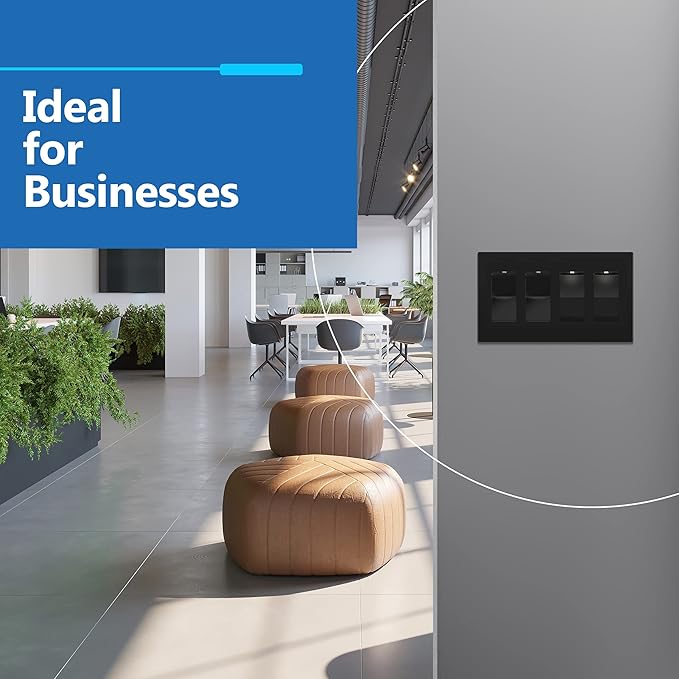 LIDER Matte Finish Quadruple Decorator Switch Cover, Screwless Wall Plate, Mid-Size 4-Gang 4.88" x 8.58", Polycarbonate Thermoplastic, UL Listed, LSWP-34M-BK2P, Black, 2 Pack