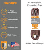 Sunlite 04095-SU 6-Foot Household Extension Cord, Three 2-Prong Polarized Sockets, Tamper Guards, Indoor Use, For Small Appliances, Electronics, Lamps, Fans, Mobile Devices, UL Listed, Brown