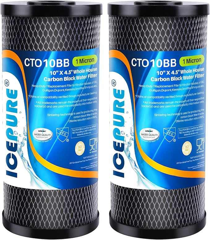ICEPURE 10"X4.5",1 Microns Whole House Sediment Activated Carbon Water Filter Compatible with Dupont WFHDC8001, EP Series,EPM Series, CB-BB-10, GE FXHTC, GXWH40L, GXWH35F, GNWH38S, CTO10BB,2PACK