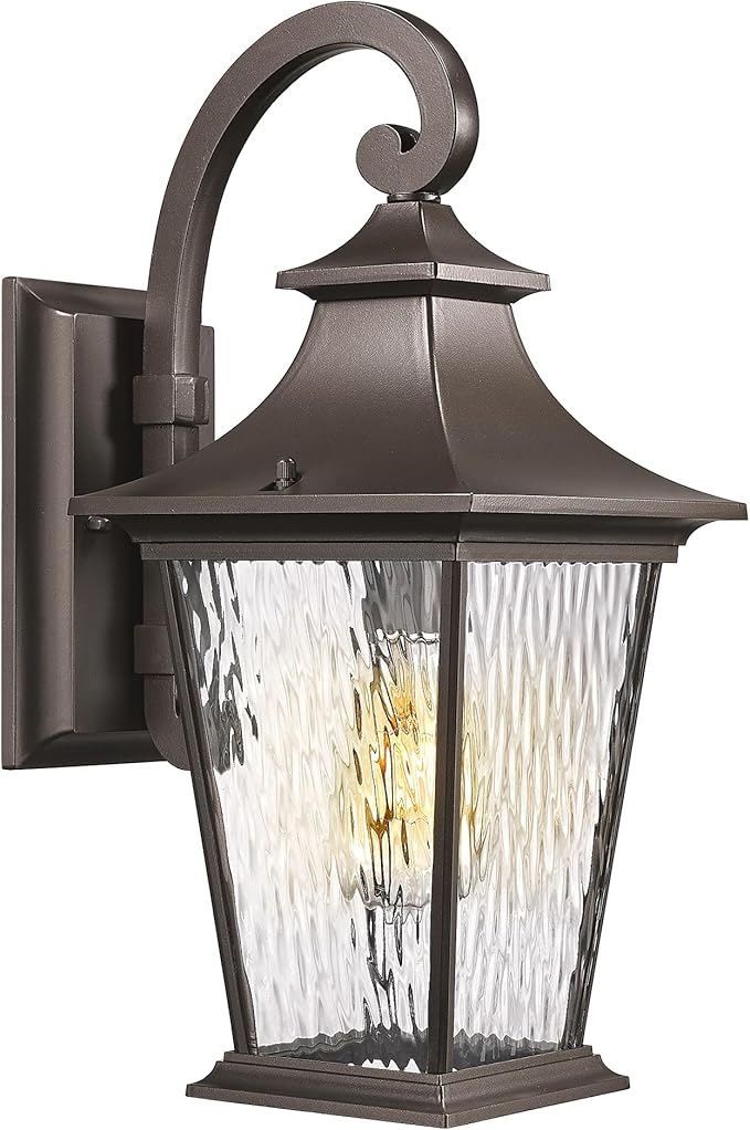 Emliviar 18.1" Outdoor Wall Light in Oil Rubbed Bronze Finish, Outside Wall Mount Light for Front Door, Water Ripple Glass with Die-cast Aluminum, 500181 ORB