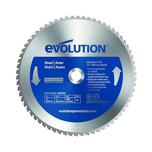Evolution Power Tools, Professional Blade for Cutting Mild Steel and Ferrous Metal, TCT Saw Blade 10 Inch, Wen, Table Saw Accessories, 52-Teeth, 1 Inch Arbor, 10BLADEST, One Per Pack