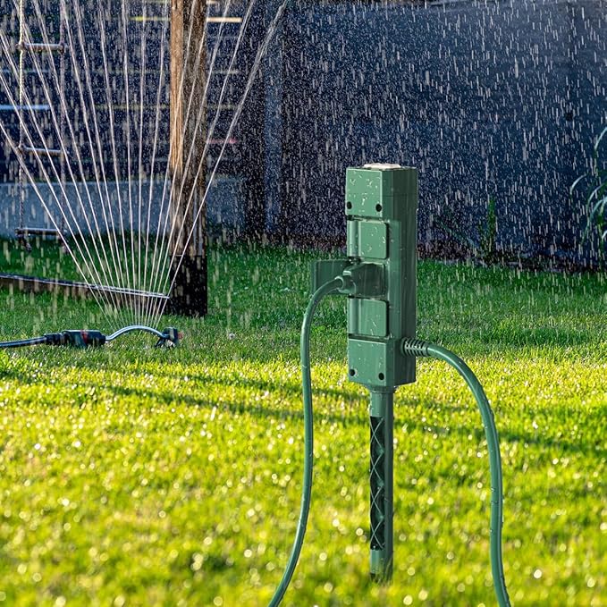 BN-LINK 25ft Outdoor Extension Cord Waterproof with Power Stake, 6-Outlet Power Strip Weatherproof, 14/3 SJTW Heavy Duty Power Cord for Halloween/Christmas Decorations and Inflatables, 15A/1875W