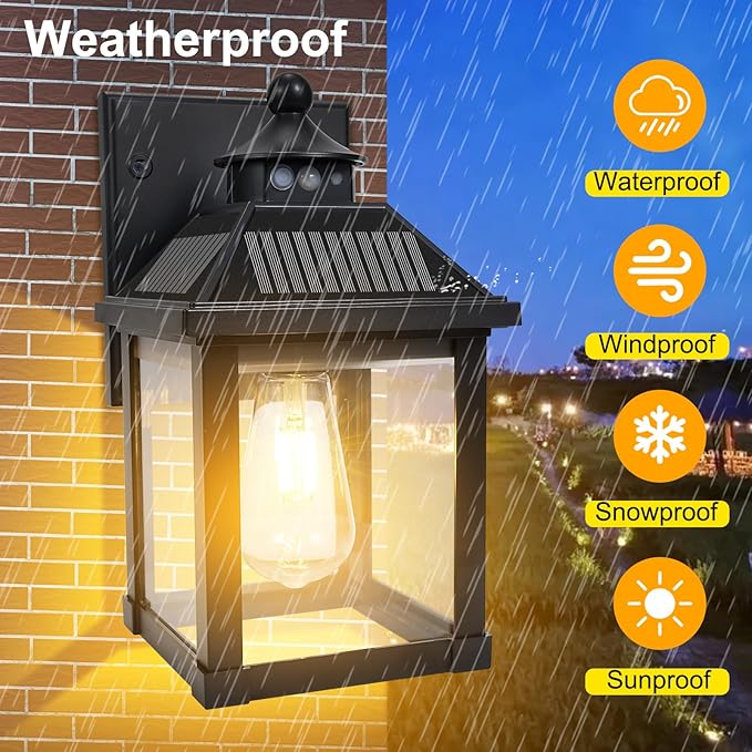 Solar Wall Lights Outdoor, Dusk to Dawn Solar Sconces, Motion Sensor Porch Lights Waterproof with 3 Lighting Modes, Exterior Wall Lantern Outside for Patio Garage Entryway Garden Shed
