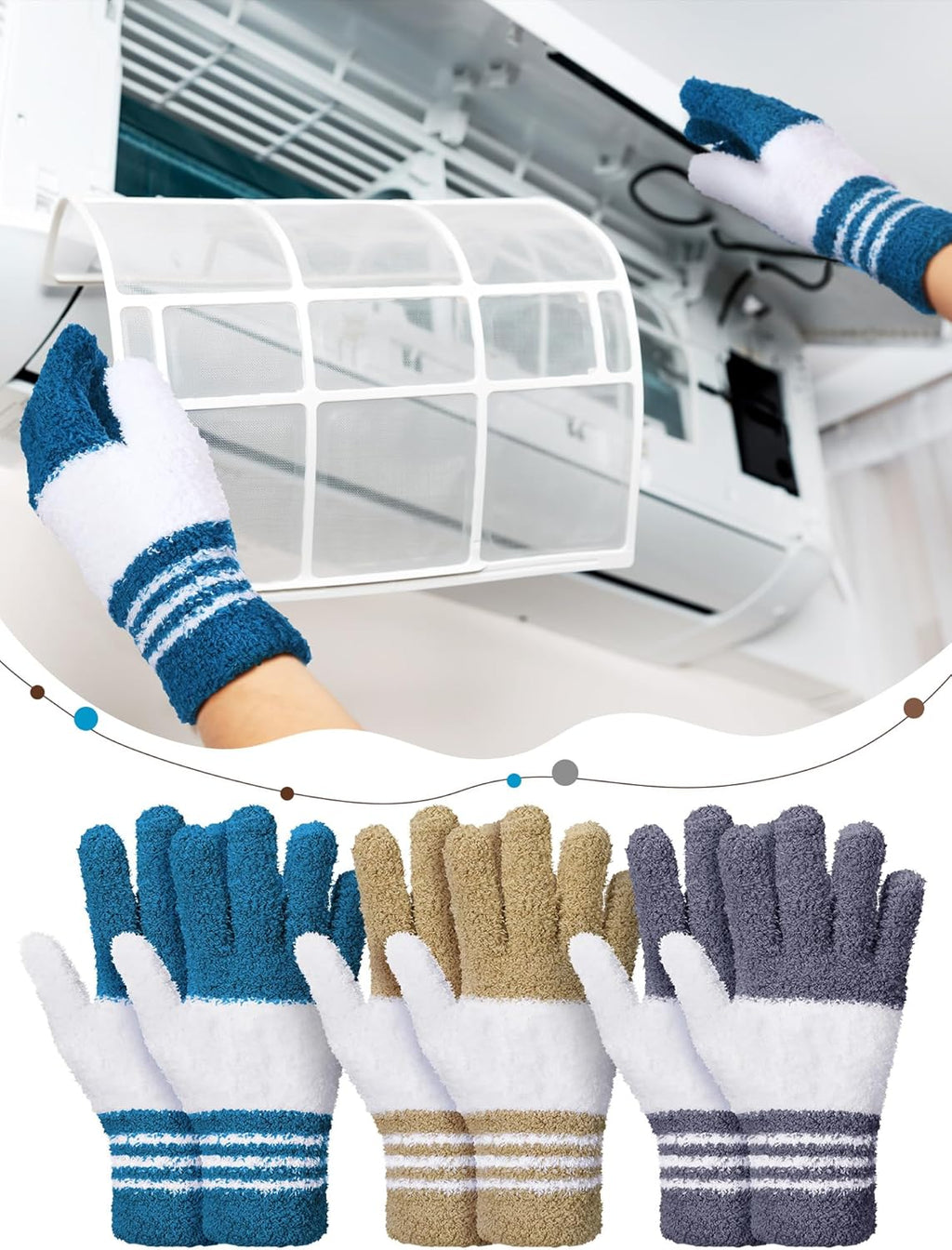Patelai 3 Pairs Microfiber Plant Dusting Gloves Leaf Cleaning Gloves for Indoor Plants, Blinds, Furniture, House(Medium,Dark Blue, Gray, Khaki, White)