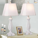 3-Way Dimmable Table Lamps for Bedrooms Set of 2, 30" H Touch Lamps for Living Room with with USB & Type-C Ports, White Mermaid Bedside Lamp for Nightstand, Resin Farmhouse Rustic Lamp with 2 Bulb