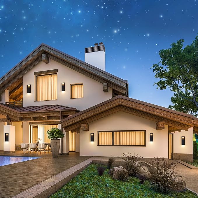 Modern Outdoor Wall Light with LED, Exterior Lighting Fixtures 2700K Integrated, Matte Black Outside Wall Mount Lights for House Front Door Porch Garage Patio Black 1 Packs