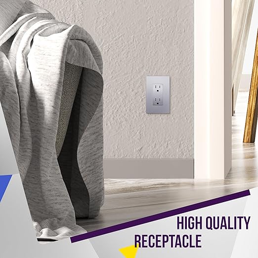 ENERLITES Elite Series Decorator Receptacle Outlet Child Safe Tamper-Resistant, Gloss Finish, Self-Grounding, 2-Pole, Residential Grade, 15A 125V, UL Listed, 61501-TR-SV-10PCS, Silver (10 Pack)