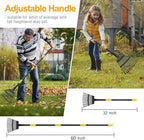 60" Leaf Rake- 11 Metal Tines 8.5" Wide- Small Leaves Rakes for Gardening- Adjustable Metal Leaf Rake for Picking Leaves,Grass Clippings Garbage