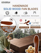 52 Inch Ceiling Fans with Lights and Remote,Solid Wood Indoor/Outdoor Ceiling Fans for Patios,Memory Function,Quiet DC Motor High CFM,Propeller 3 Blades for Porch,Farmhouse,Walnut