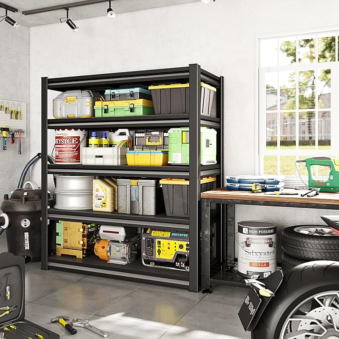 48" W Garage Shelving Heavy Duty, 3000LBS Loads Garage Storage Shelves Heavy Duty, 5-Tier Metal Shelving Units and Storage Racks, Industrial Utility Shelf,48" Wx24 Dx78 H, Black