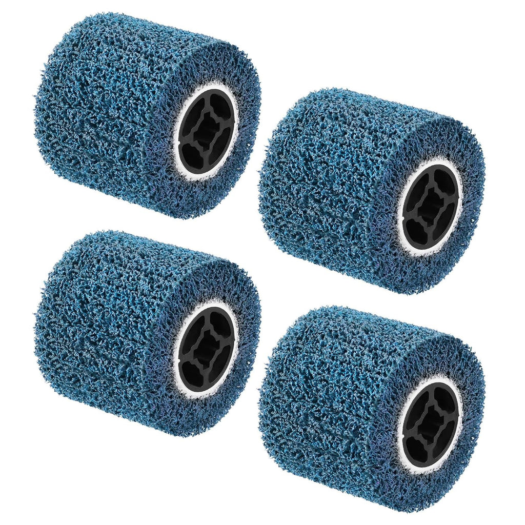 4.5" x 4" Abrasive Drawing Wheel Surface Conditioning Tool, 4 Pcs Wire Wheel Burnishing Tool for Metal Polishing, Rust, Oxidation - 3/4" Quad Keyway for Hand held Polishing Machine(Blue)