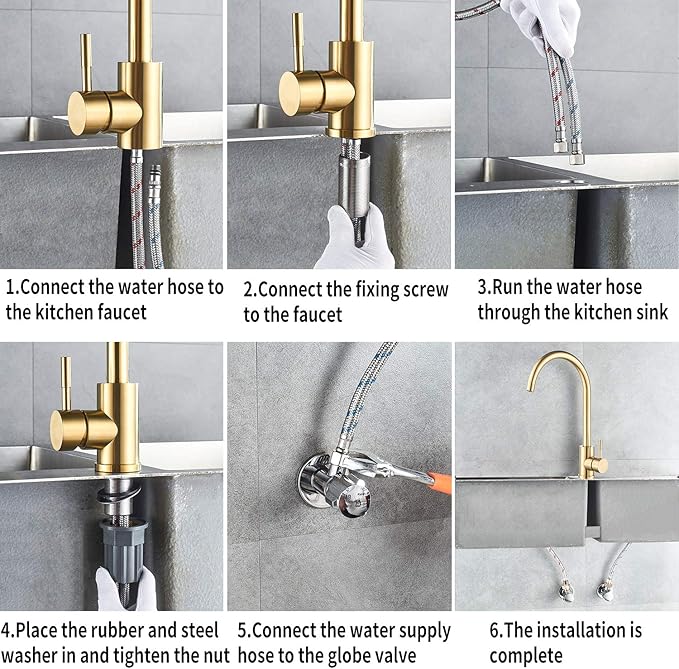 Single Handle High Arc Brushed Gold Kitchen Faucet Stainless Steel Commercial Single Hole Kitchen Sink Faucet,Modern One Hole Bar Sink Faucet(Brushed Gold)