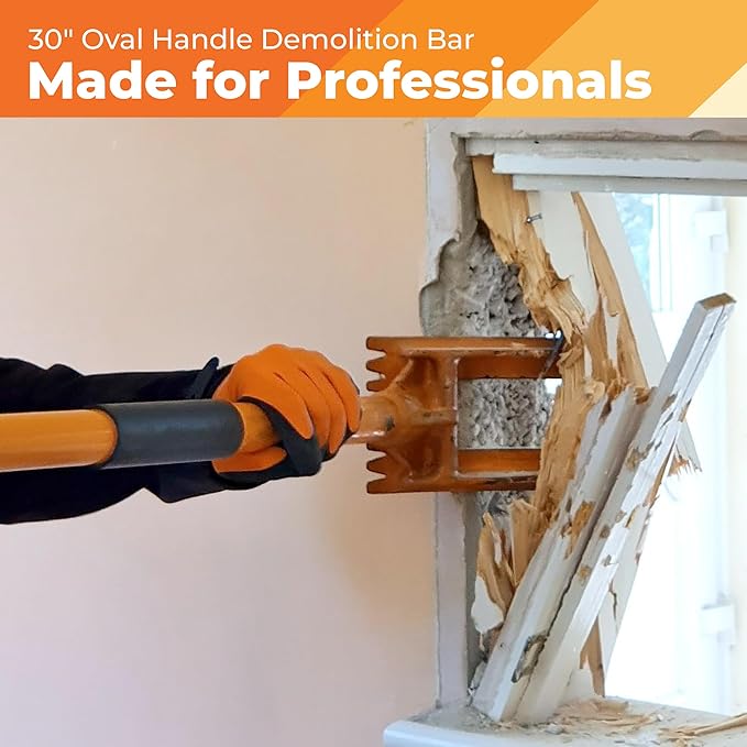 30" Oval Handle Demolition Bar - Tight Space Demo Bar - Versatile Multi Tool - For Home, Bathroom Renovations & DIYs - Trusted by Contractors, Restoration Professionals