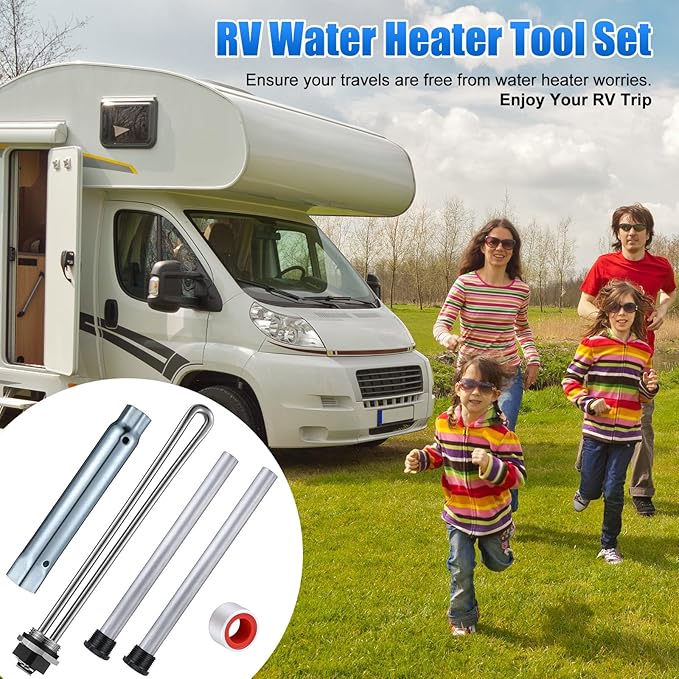 Saillong 5 Pieces RV Water Heater Elements Include 2 Anode Rod 1 Electric Heater Element 1 Dual Hex Wrench and 1 Tape Replacement Kit Compatible with Suburban RV Parts