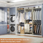 Aheaplus Closet System - 8FT Organizer with 3 Wooden Drawers, Fits 5.3-9 ft Walk-in Closet, White Oak