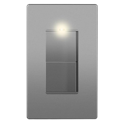 LIDER Minimalist Design Matte Finish Lighted Double Switch with Screwless Wall Plate Combination Frameless Decorator Switch with Locator Light Ground Terminal Single Pole 15A 120V UL Listed Space Gray