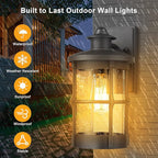 Outdoor Wall Sconces - Exterior Wall Mount Lighting Fixture in Black Finish with Seeded Glass (2 Pack)