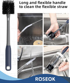 2 in 1 Long Handle Bottle Brush with Straw Brush for Cleaning Glass, Sports Bottle, Coffee Mug, Gray, 1 Pack