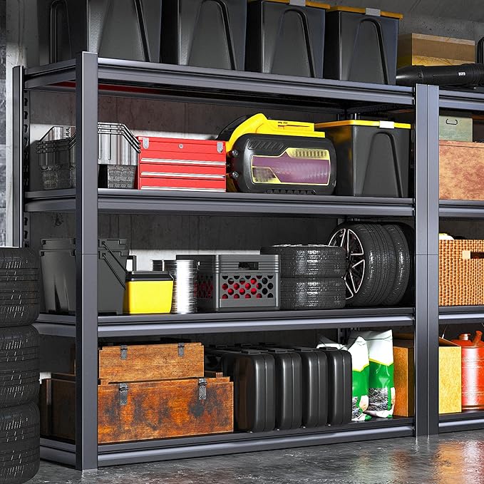 Raybee 40" W Garage Shelving 2000 LBS Storage Shelves 4 Tier Heavy Duty Shelving Adjustable Metal Shelves for Garage,Basement, Warehouse, 40" W x19 D x57 H, 4Pack