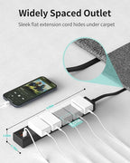 Flat Plug Power Strip, 6 Ft Ultra Thin Extension Cord, Surge Protector with 5 Outlets & 3 USB Ports (2 USB C), 1700 Joules, Wall Mount, Desktop Charging Station for Home Office Dorm, Black