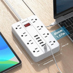 Power Strip Surge Protector, SMNICE Flat Plug Long Extension Cord 10 Ft with 8 Widely Spaced Outlets 6USB(1 USB C) Charging Station, Wall Mount for Dorm Home, Office Accessories,White