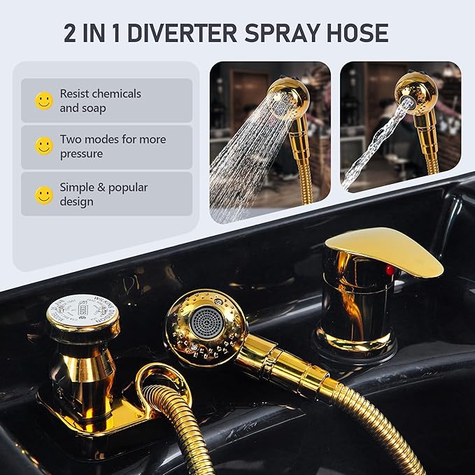 Salon Shampoo Bowl Faucet Vacuum Breaker Kit Spa Beauty Salon Shampoo Bowl Sink Hair Salon Bath Accessories Bathroom Hot Cold Faucet Spray Hose Replacement Set for Backwash Barber Chair