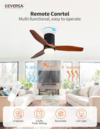 42 Inch Low Profile Ceiling Fans with Lights and Remote, Flush Mount Ceiling Fan with Lights, 3 Blades Solid Wood Dimmable Walnut Easy Installation for Living Room, Bedroom, Farmhouse, Indoor