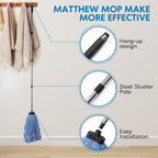Matthew Large Commercial&Residential Mop Heavy Duty Industrial Mops w/Screw-on handle(Fit Standard American Screw)Looped-End String Wet Cotton Mops for Home,Office,Warehouse - 1 Set&2 Mop Replacements