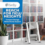 Step Ladder 1 Step Folding, Decorative - Beautiful Gray Wood & Silver Aluminum, Ultra Slim Profile, Anti Slip Steps, Sturdy-Portable for Home, Office, Kitchen, Photography Use,by SORFEY