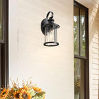MICSIU Matte Black Outdoor Porch Light Wall Mount, Clear Seedy Glass Exterior Wall Sconce Lighting, 13.75 Inch Outside Light Fxture for House, Entryway, Doorway, Pathway