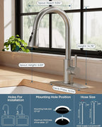 Kitchen Faucet with Pull Down Sprayer, Brushed Nickel High Arc Stainless Steel Classic Sink Faucet, Single Handle with Deck Plate for 1 or 3 Hole Sinks for RV Bar Laundry Farmhouse