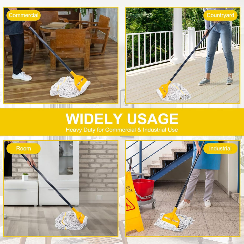 KeFanta 2 Pack Commercial Mop Heavy Duty Industrial Mops,60 inch Long Handle with Looped-End String Cotton Wet Mop Head Replacement for House,Kitchen,Laminate,Tile,Vinyl,Hardwood Floor Cleaning