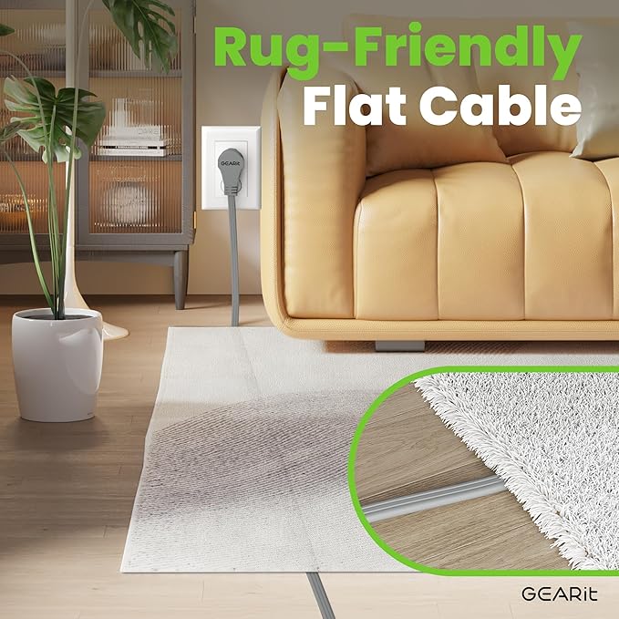 GEARit 360 Rotating Flat Plug Short Extension Cord with 3 Outlets (4ft, Gray) 16AWG/13A 3 Prong Wire, Outlet Saver for Home Office Dorm Room Essentials, ETL Certified