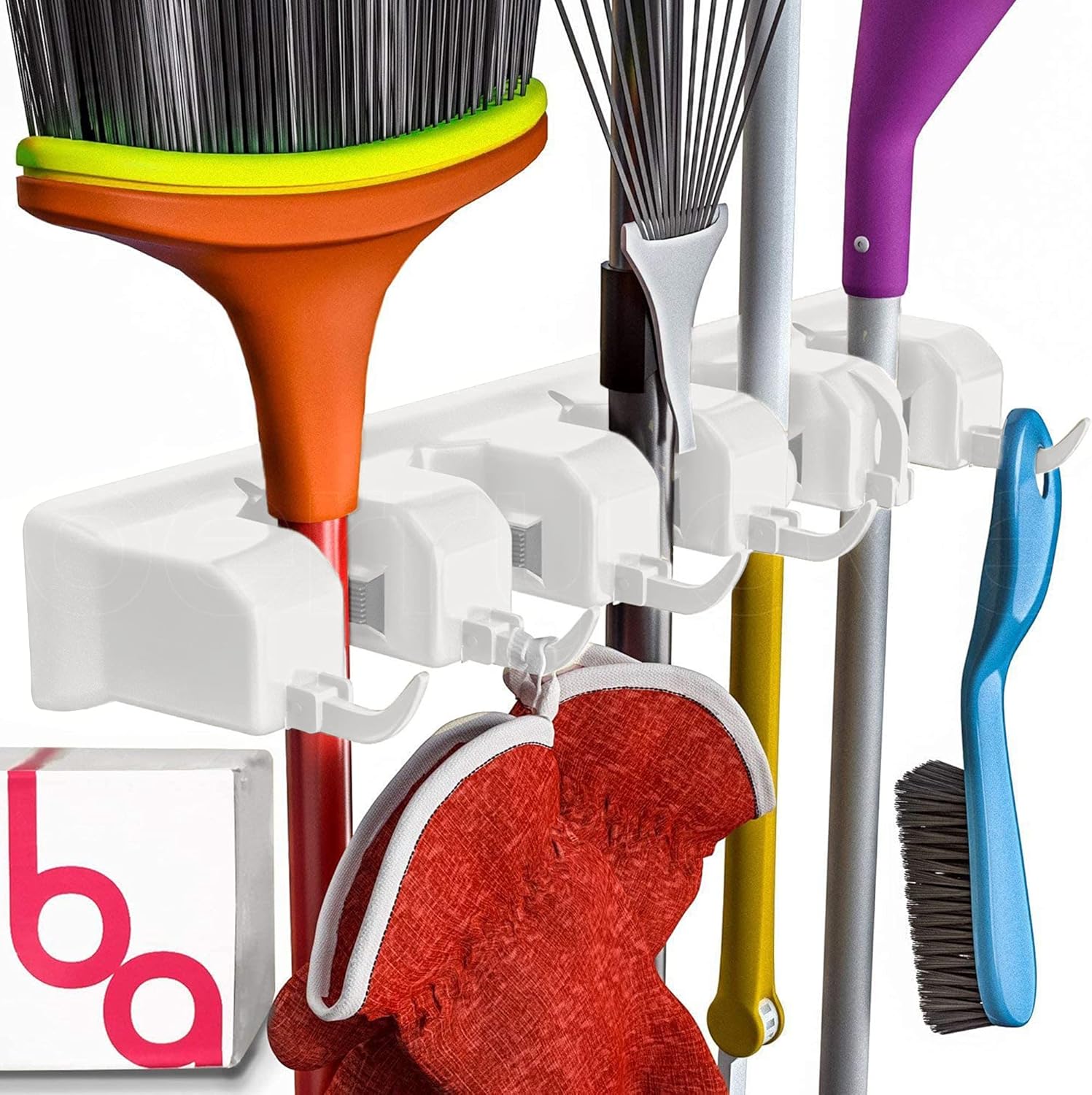 Berry Ave Broom Holder and Garden Tool Organizer Rake or Mop Handles Up to 1.25-Inches (White, 2pk)