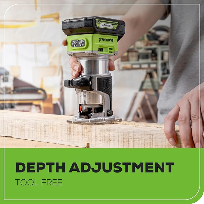 Greenworks 24V Cordless Trim Router, Variable Speed Brushless Motor Compact Palm Router with 2Ah Battery and Charger