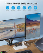 TROND 360° Rotating Flat Plug, Surge Protector Power Strip, 13AC Widely Spaced Outlets Expansion with 3 USB C Ports, 4000J, 15ft Extension Cord Heavy Duty, Wall Mount, Under Desk, ETL Listed, White