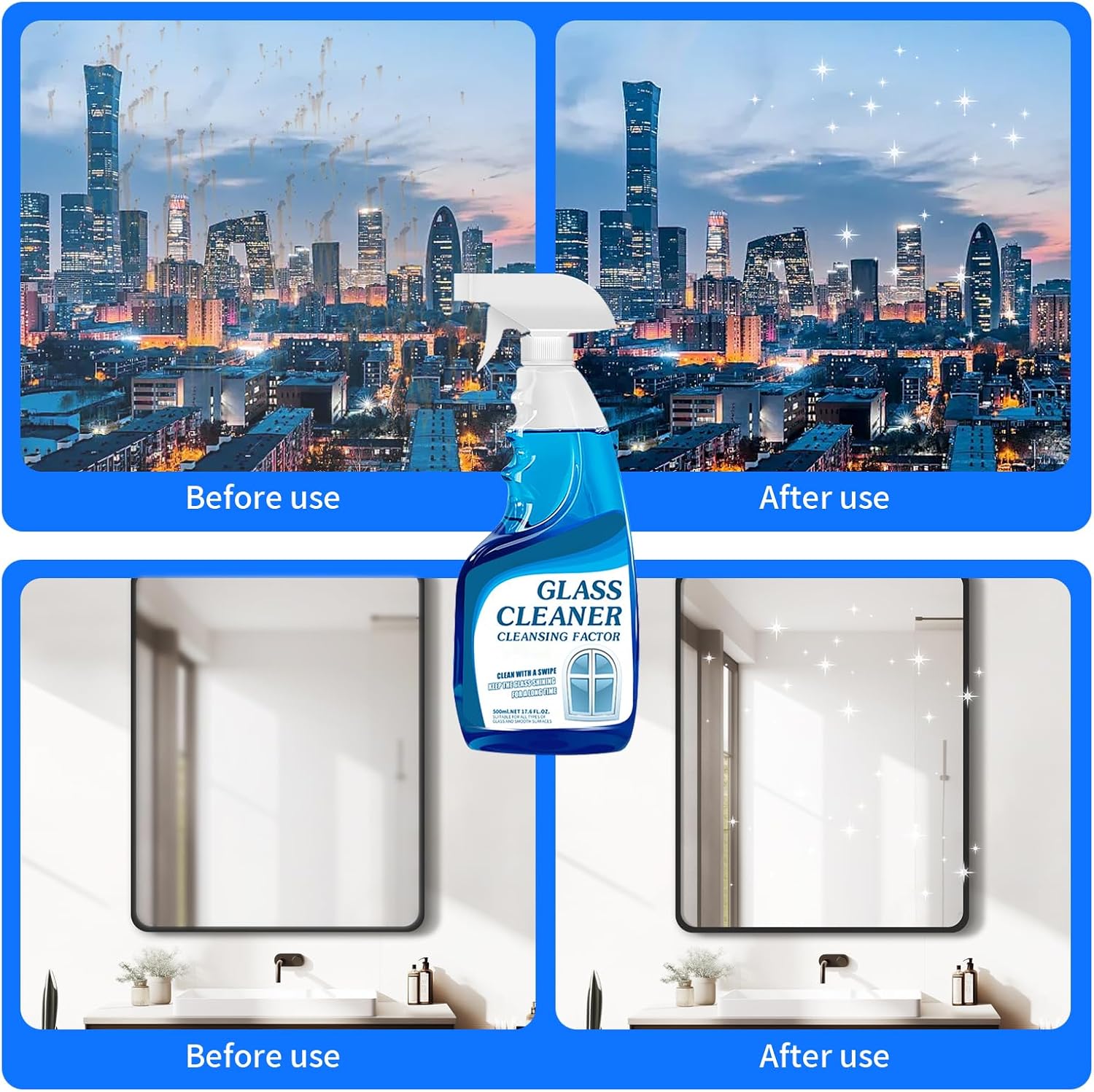 Glass Cleaner Spray, Streak-Free Shine Glass Cleaner, Window Cleaner Spray, Makes Glass Shining and Stunning, for Windows, Mirrors, Indoor and outdoor glass surfaces (2 PCS)