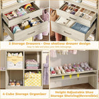 Closet System - 4.75-8FT Closet Organizer System with Wooden Drawers & Cube Storage Organizer, Up To 96" Closet Systems for Nursery & Walk-In Closets with Cuttable Hanging Shelving, Greige Oak